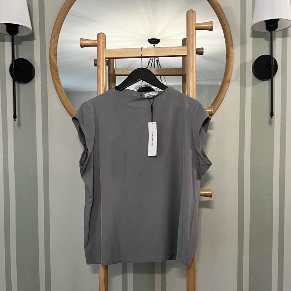 Calvin Klein Women's Gray Cap-Sleeve Blouse
